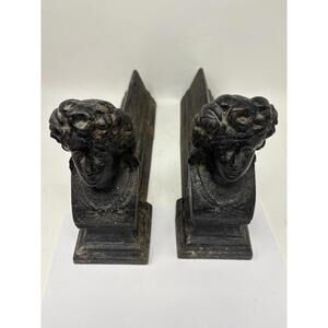 Antique French Cast Iron Firedogs Chenets Female Busts Andirons
